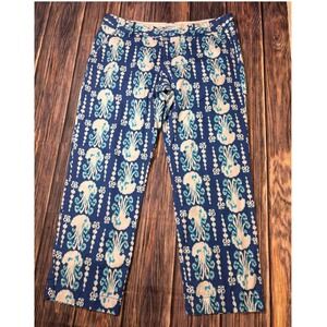 Lilly Pulitzer Cocoanut Walk Crop Pants Womens 10 Blue Multi Print Cotton